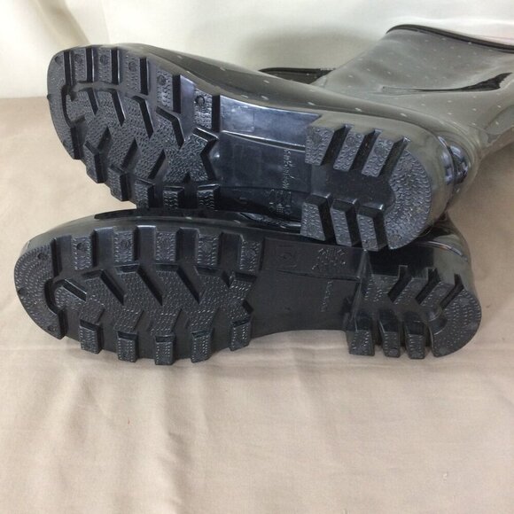 NEW Hisea Rain Boot Womens Mid Calf Polka Dot Navy Fabric Inside Size 6 - Picture 2 of 7